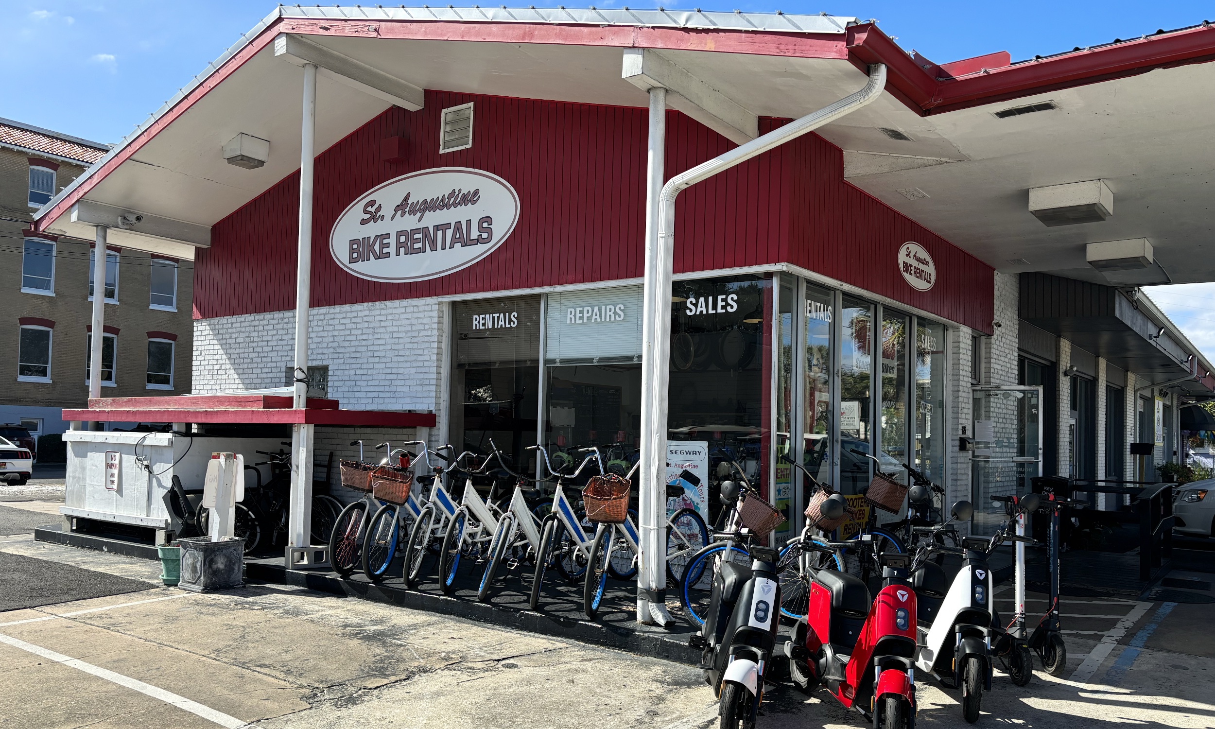 Bikes lined up for rent at Fun Rentals on King Street