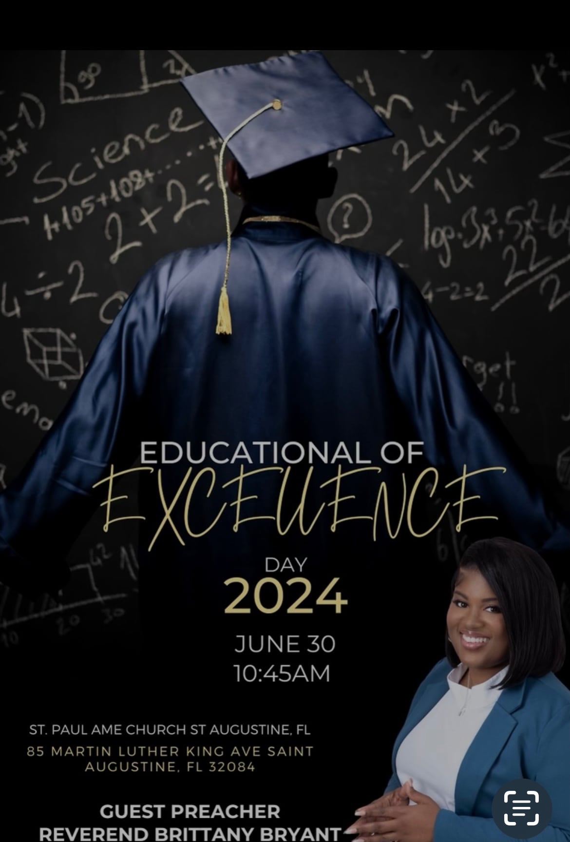 Flyer for special service at 85 MLK Ave June 30 2024 at 10:45 a.m., titled Educational of Excellence.