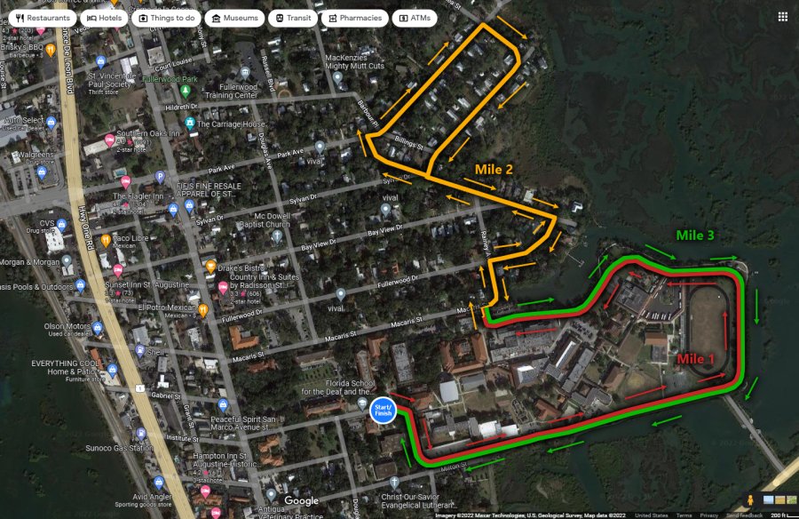 Course map for the Run With A Vision 5K in St. Augustine