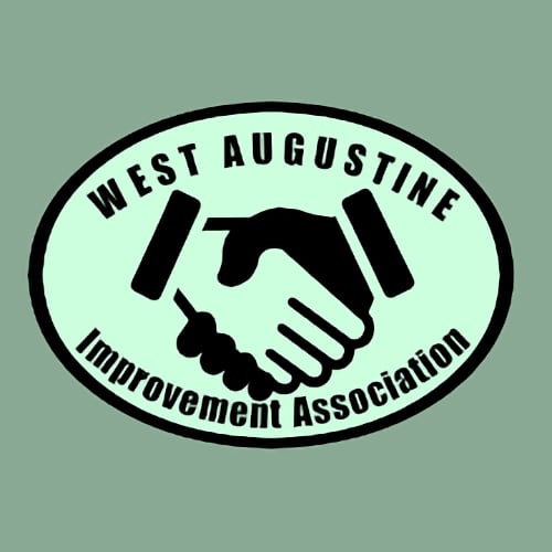 The green logo of the West Augustine Improvement Association, which shows two hands shaking, one Black and one White.