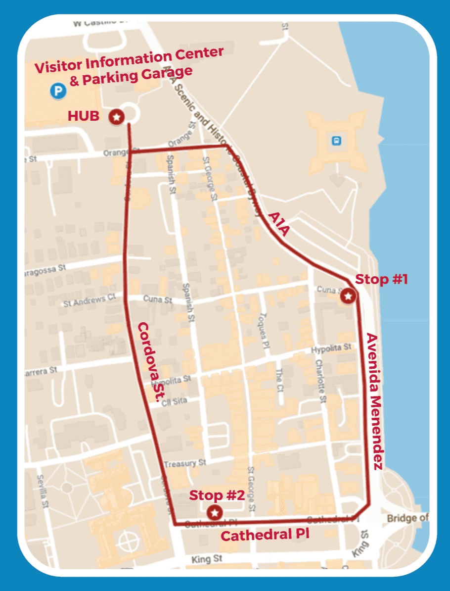 The map for the STAR Circulator in St. Augustine