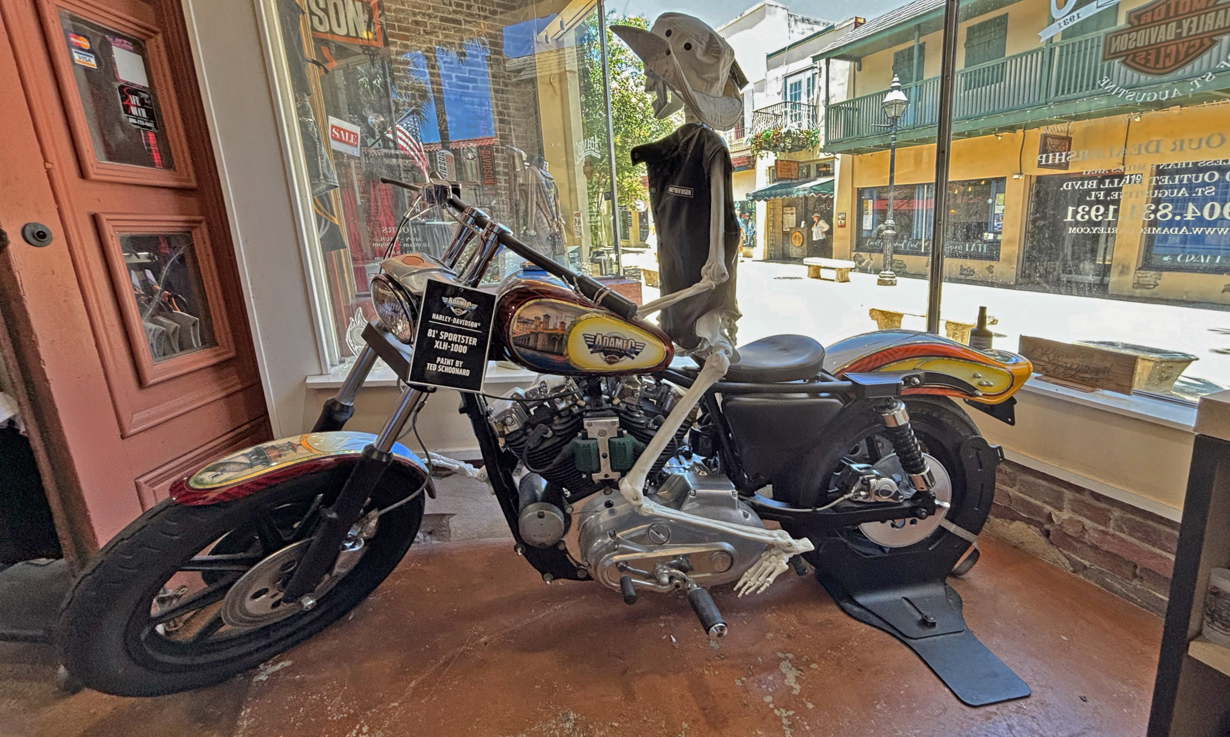 A special St. Augustine Adamec Harley-Davidson in a shop window