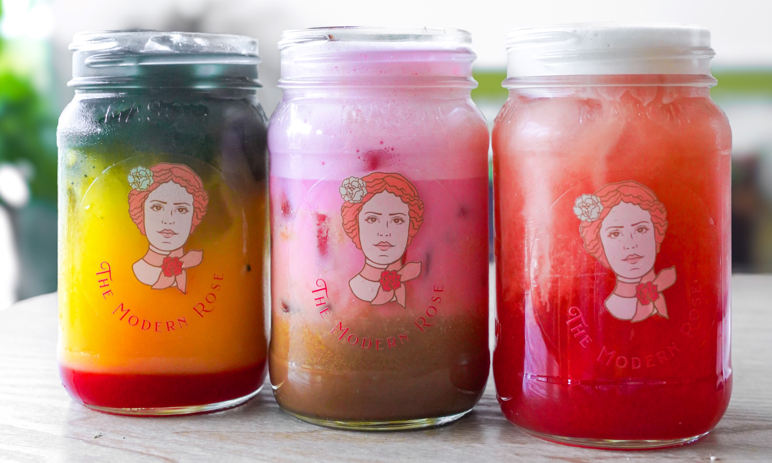 These special drinks and smoothies are served in a Modern Rose jar