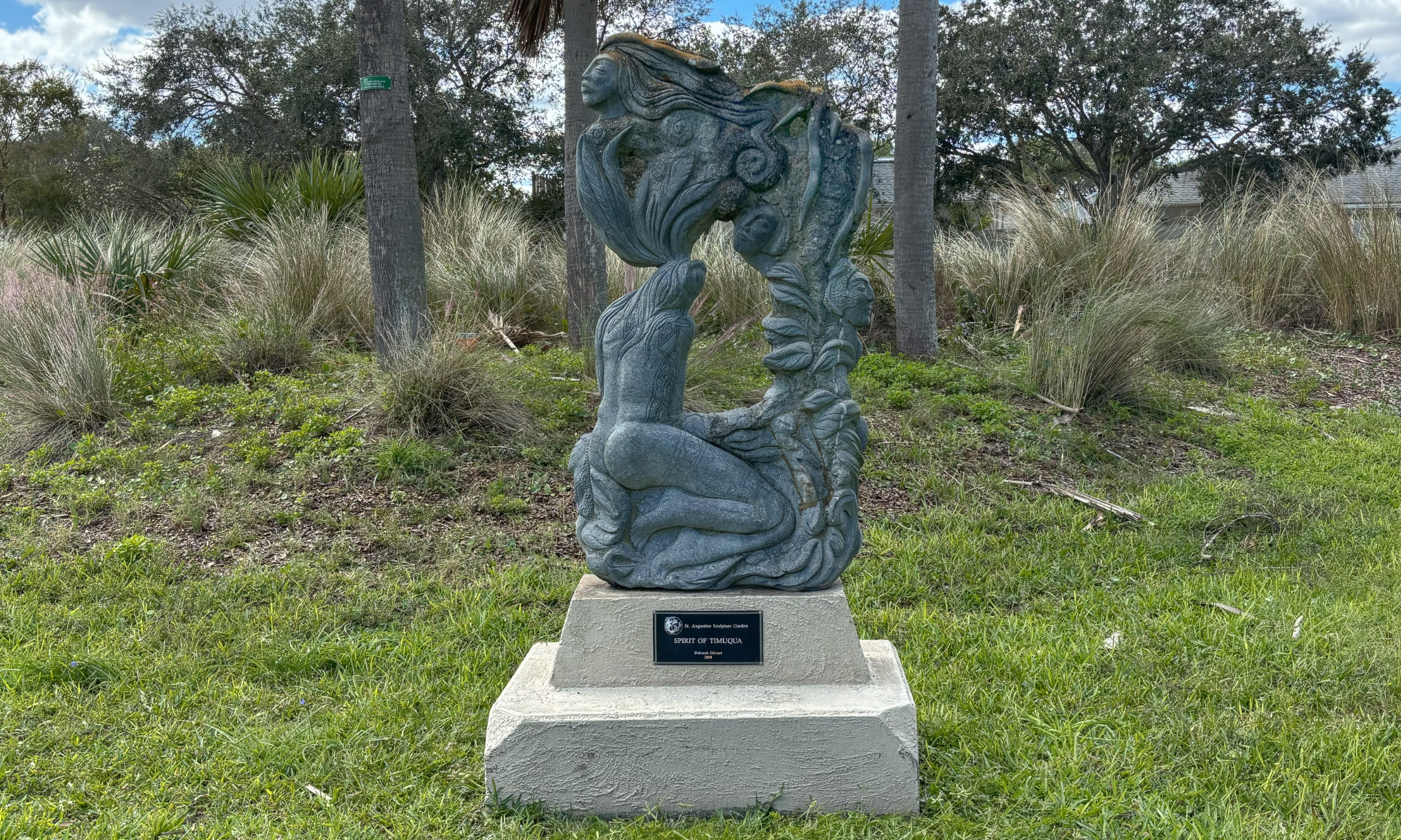 A sculpture on display in a park