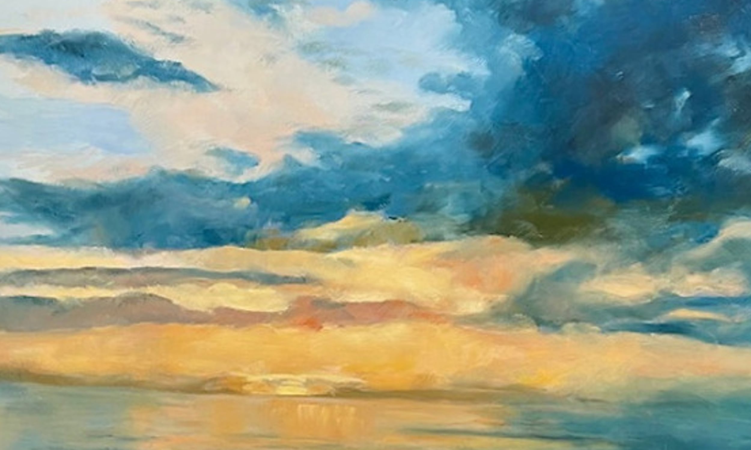 Art work by Depy Adams illustrating the sun on the horizon over the ocean