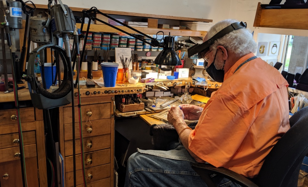 Joel Bagnal, goldsmith, creates and repairs jewelry in this small shop on Aviles Street in St. Augustine.