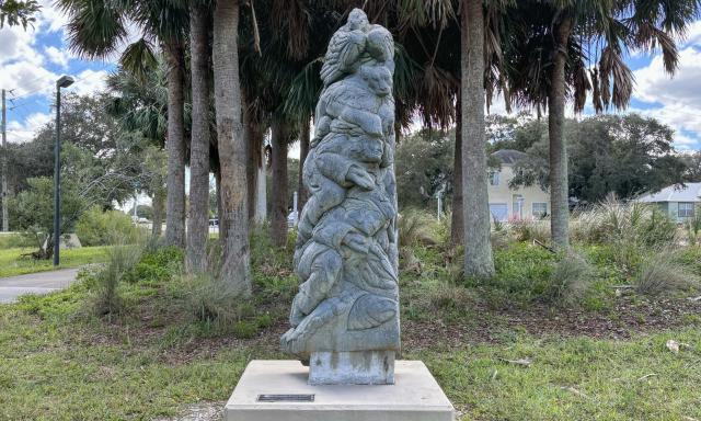 A totem on display in a park