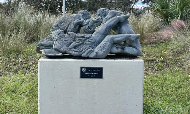 A sculpture on display in a park