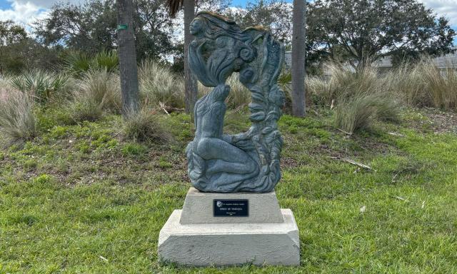 A sculpture on display in a park