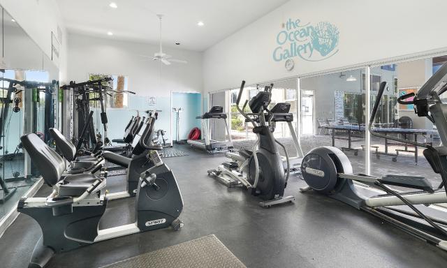 The fitness room in Ocean Gallery has several types of machines