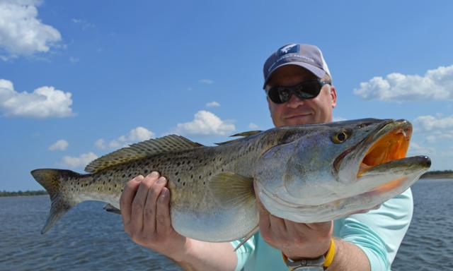 Man with big fish catch (photo courtesy of Drum Man Charters)