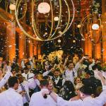 wedding guests dancing at the reception