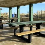 Picnic tables under the pavilions