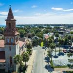 The Methodist Church from a drone with a view of the water