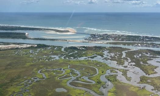 An aerial view of a portion of the rivers and estuaries near St. Augustine