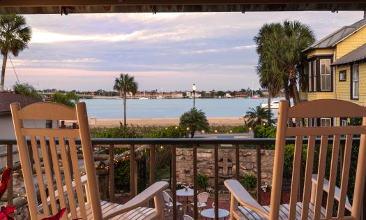 The view from one decks on the second-floor of the Sanchez House shows the riverfront