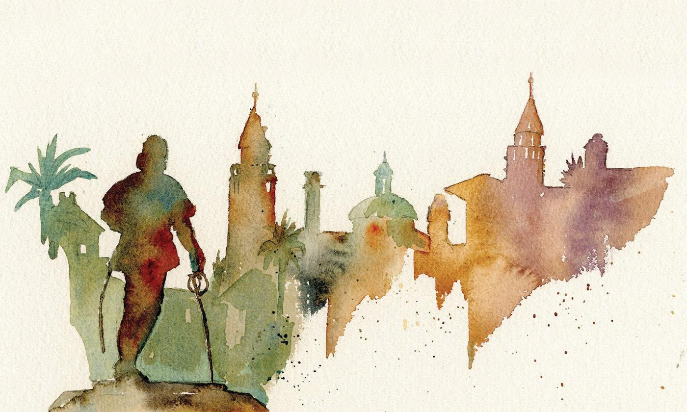 A watercolor montage of St. Augustine, Florida's iconic buildings by Rosamond Parrish