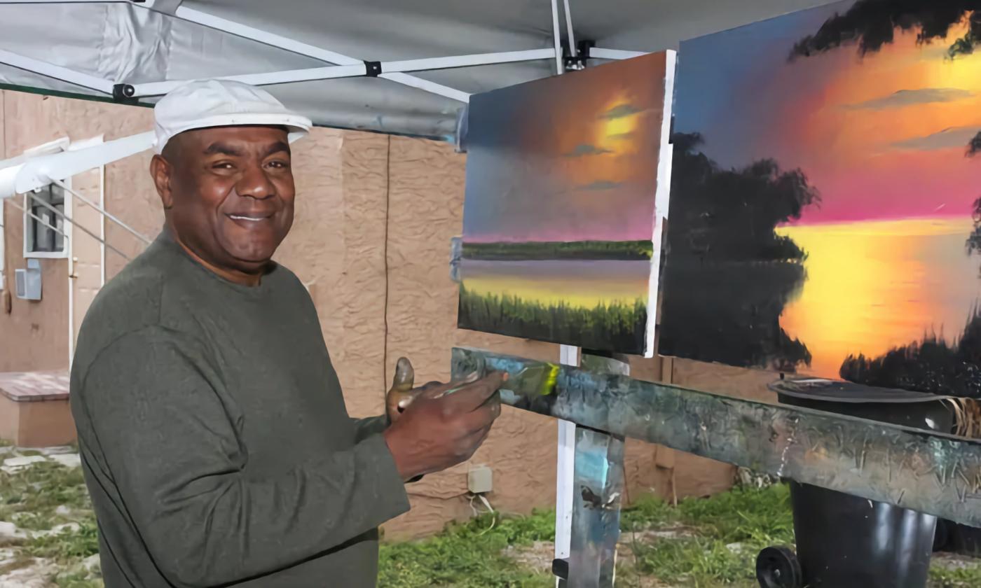 Al Black painting at his home in Fort Pierce, Florida