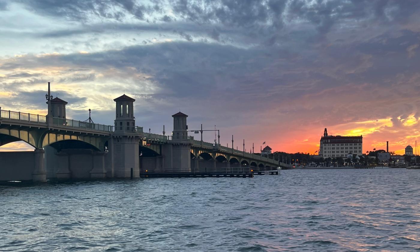 The oldest U.S. city at sunset, as seen from the Argo, while near the Bridge of Lions