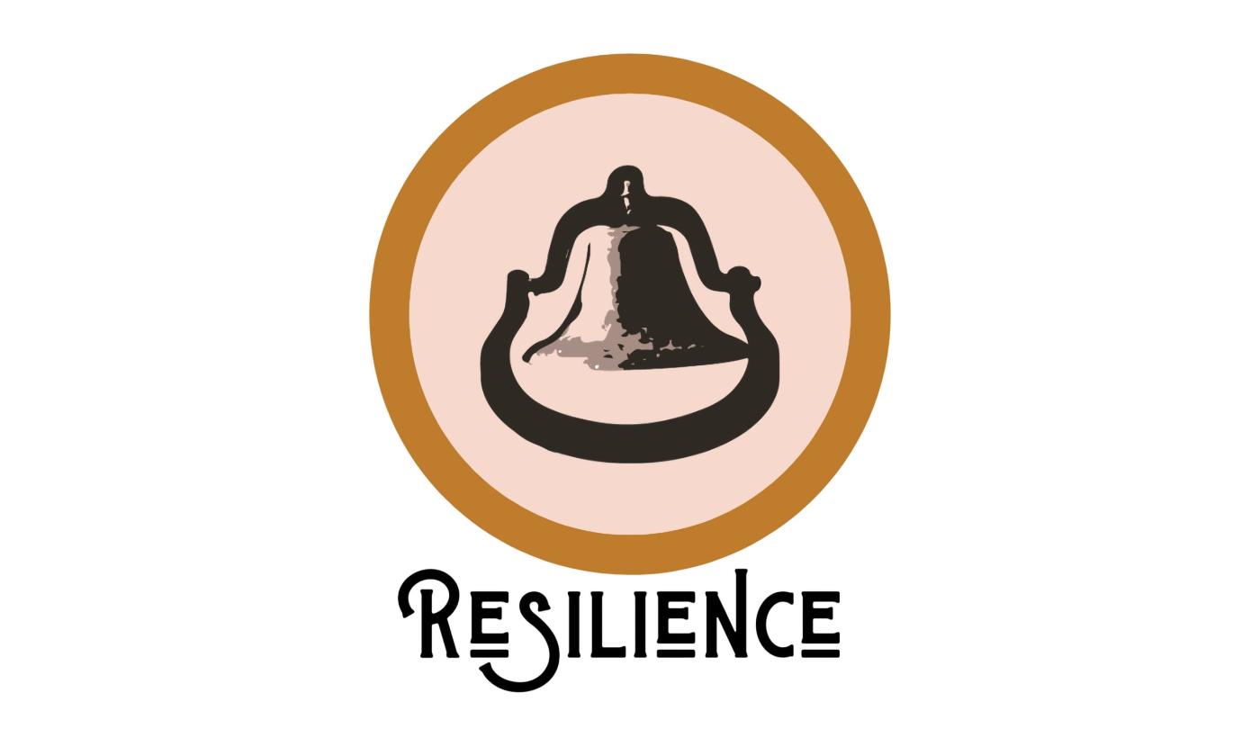 White BG. Resilience St. Augustine logo is a brown bell encircled.