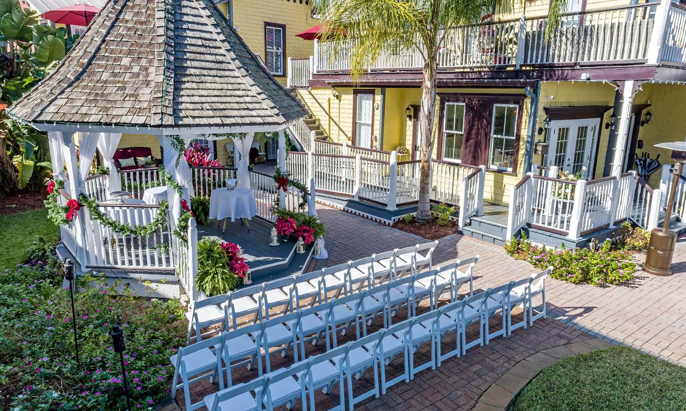 The garden at gazebo arranged for a wedding at Bayfront Marin House