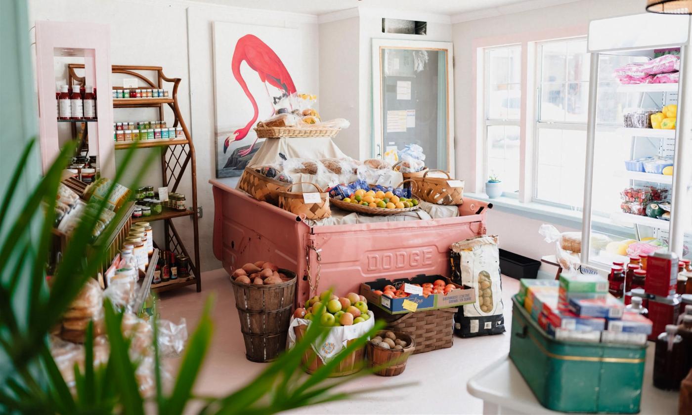 Produce on display inside the bodega