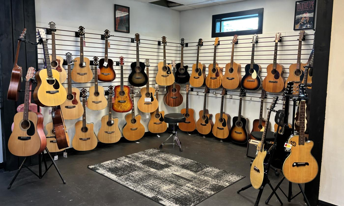 This large room at 5th Century Music holds only acoustic guitars