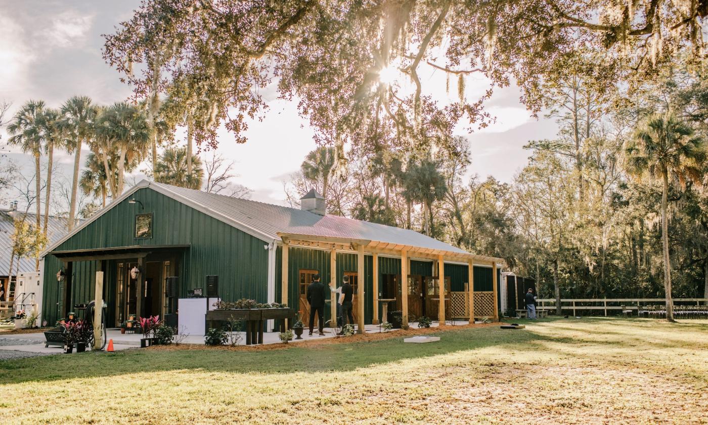 The exterior of the green barn