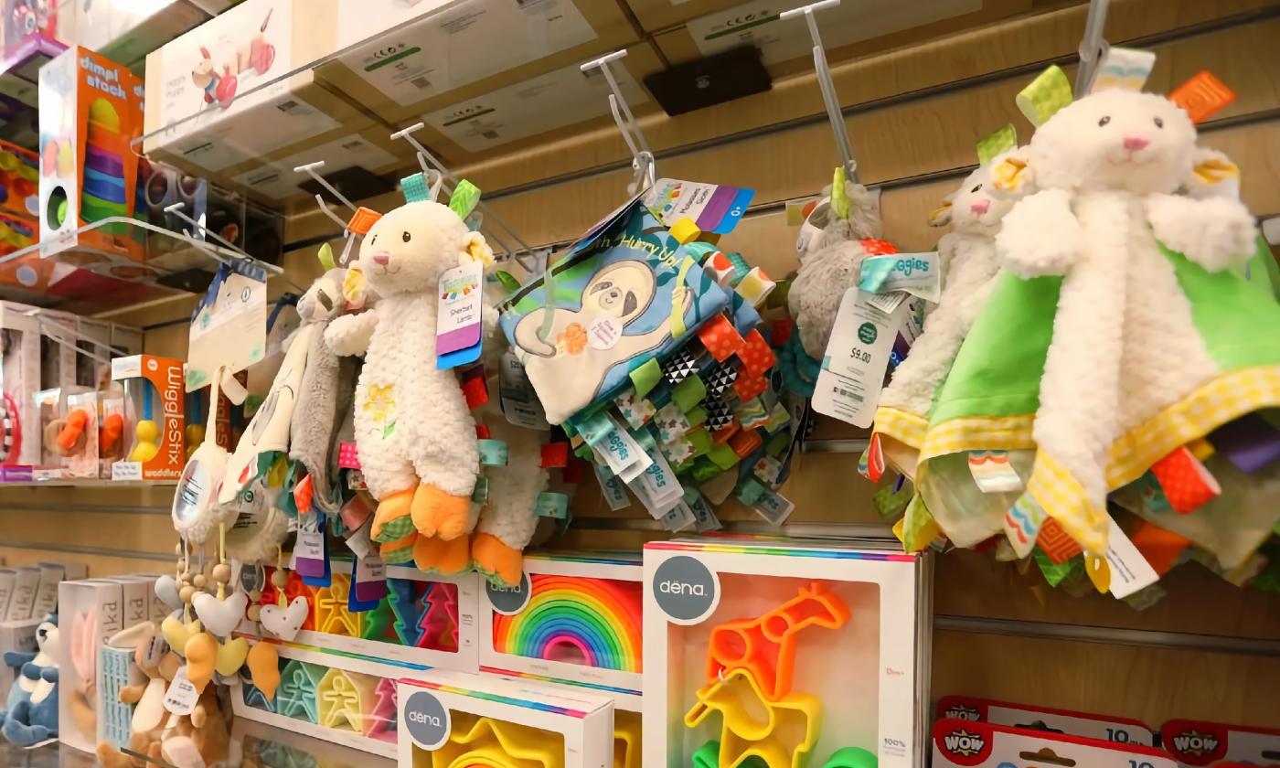 Toys for babies displayed in a ToyTopia store in St. Augustine