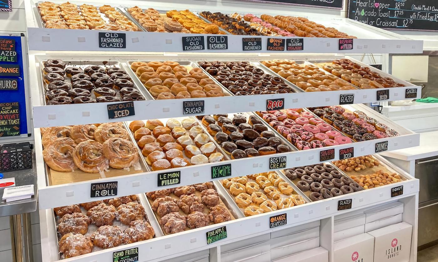 The display of assorted donuts