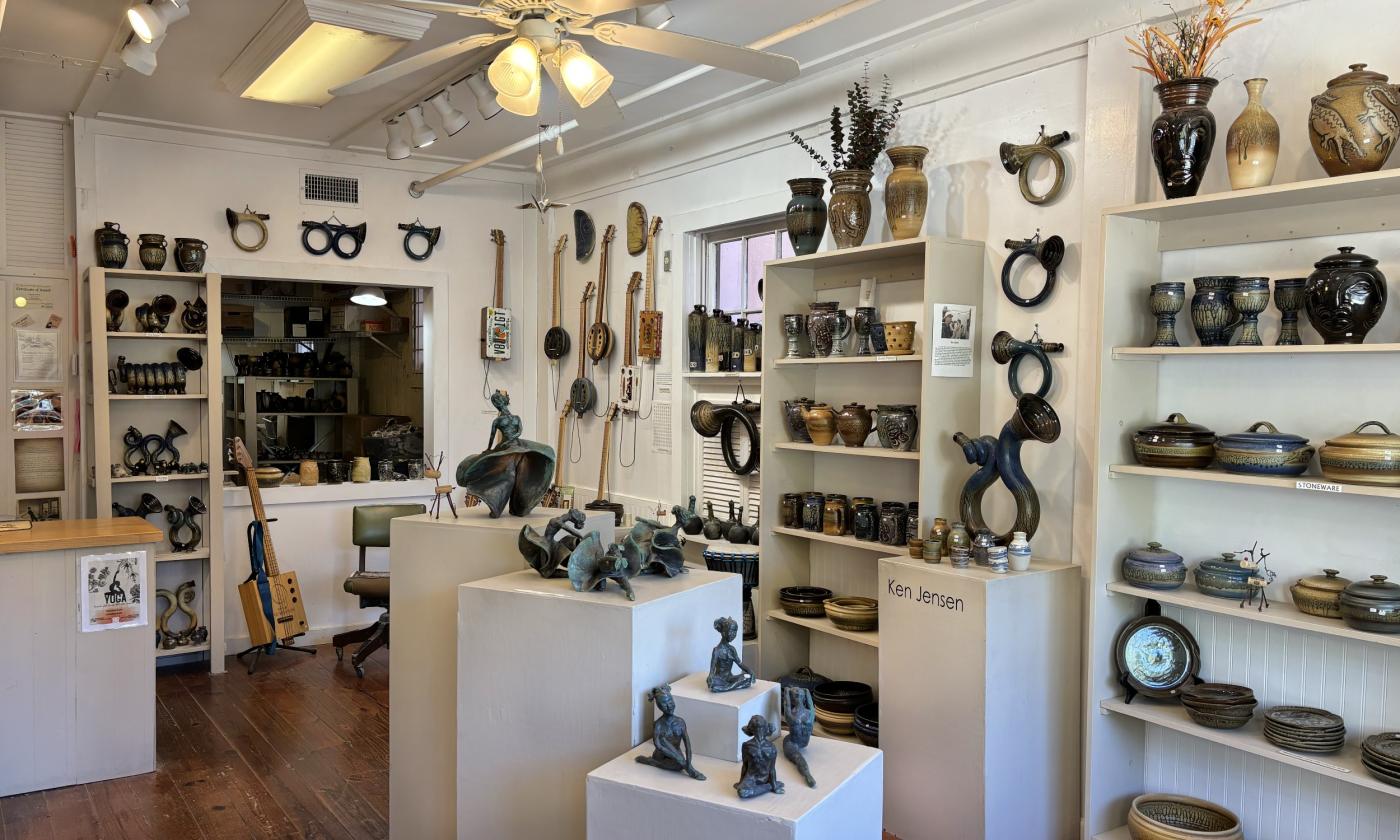 The store's open layout of pottery items