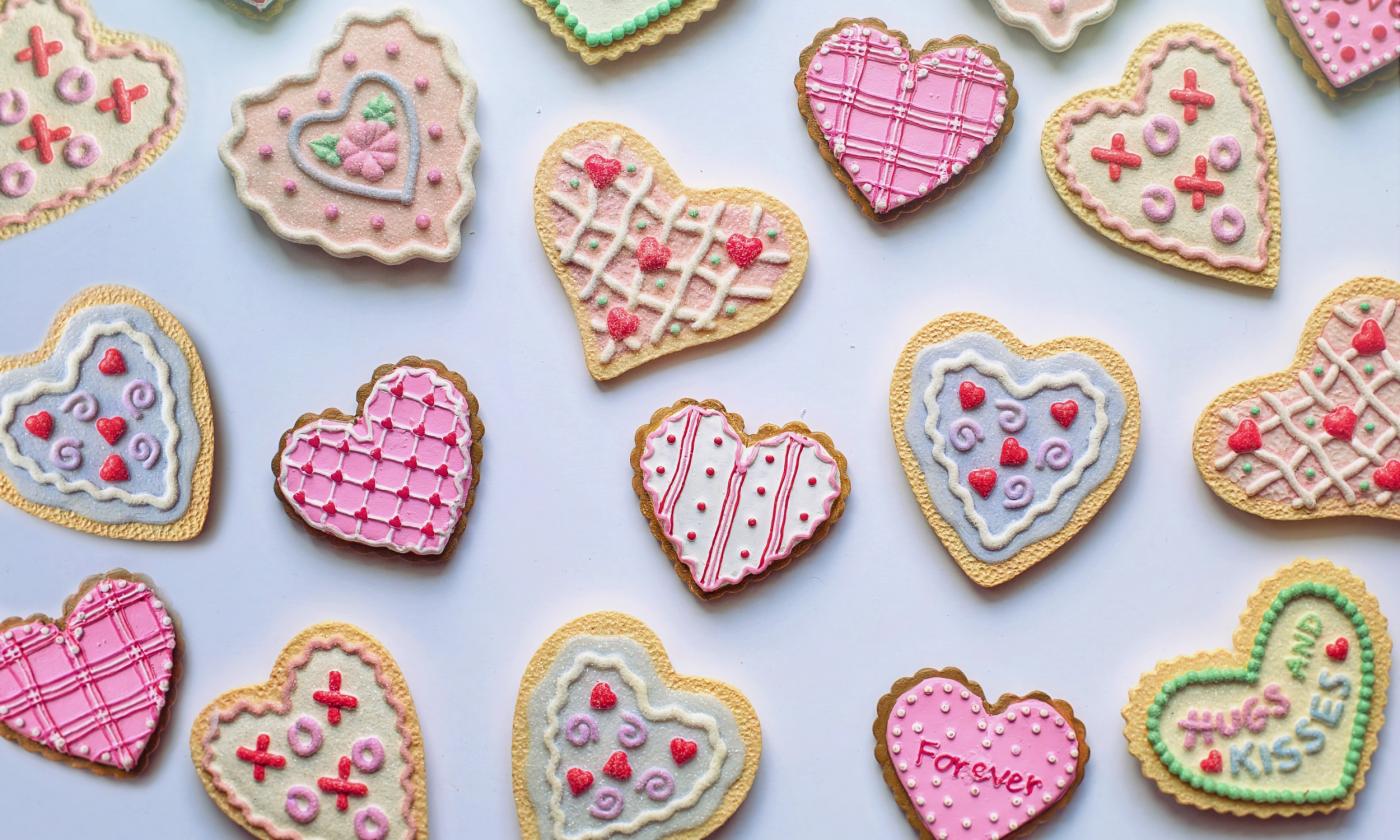 Valentine cookies spread out