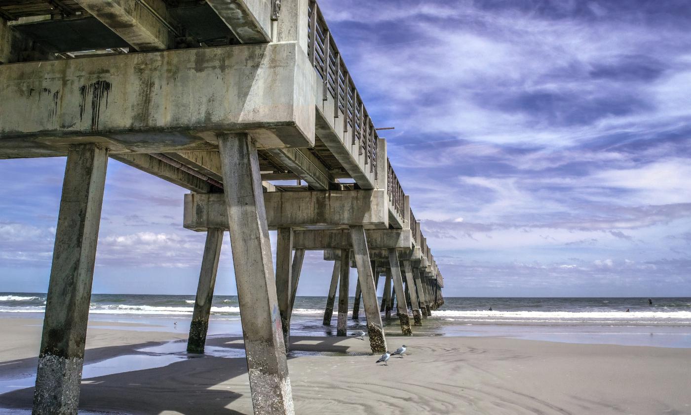 A Florida beach pier on a beautiful day