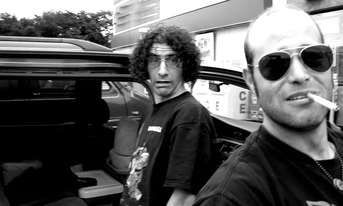 Goofy Black and White selfie from two members of Greenness as they load out for a show.