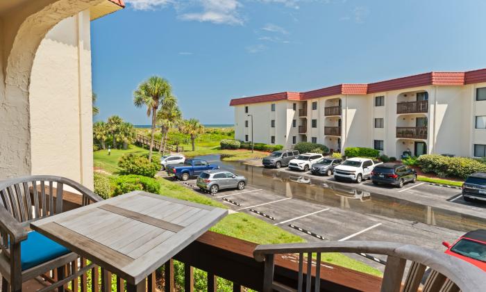 The private deck has a view of the ocean and one of the beach access points