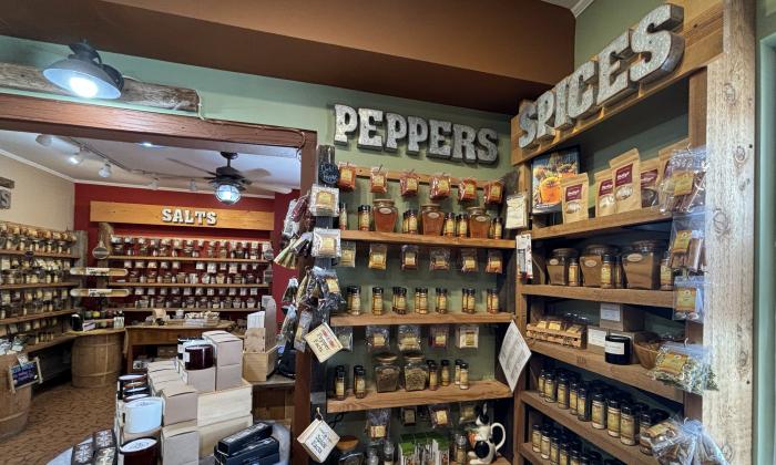 A corner of the store with peppers and spices options