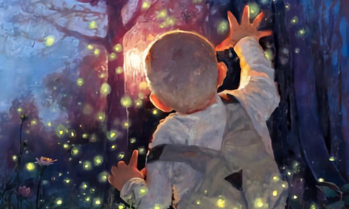 Painting of a boy reaching for fireflies, courtesy of St. Augustine Art Association