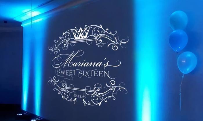 A customized wall projection for a birthday party