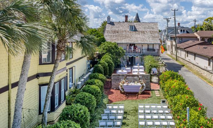 Taken by Sandy Wieber, this shows a wedding arrangement for the congregants and the social afterwars at the Sanchez House