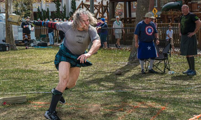 One man competing in the Celtic Games at the Celtic Music and Heritage Festival