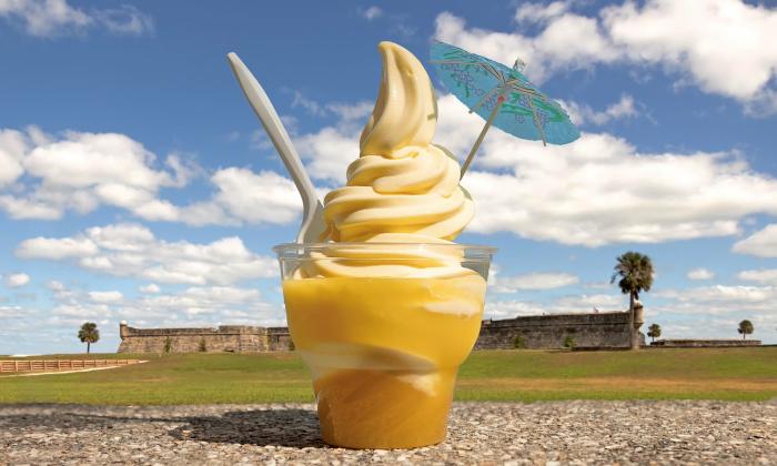 A Dole Whip garnished with a tropical umbrella