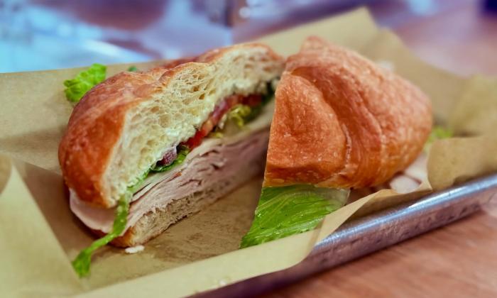 A turkey croissant sandwich served at the cafe