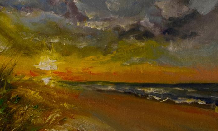 A beach sunset oil painting by Julianna O'Hara