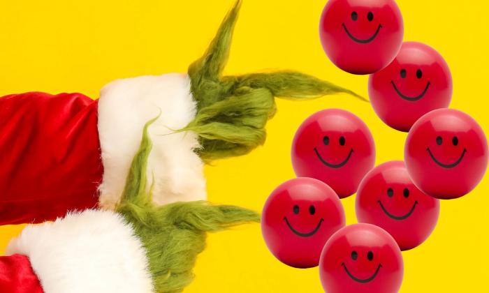 Grinch hands with smiley faces