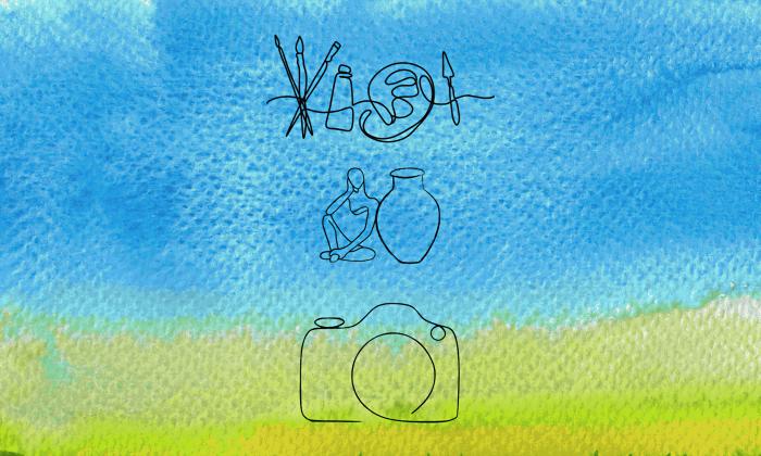 Drawings on a watercolor background