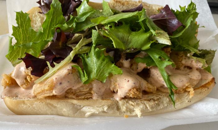 A shrimp po' boy sandwich from Po' Boy Paul's food truck in St. Augustine.