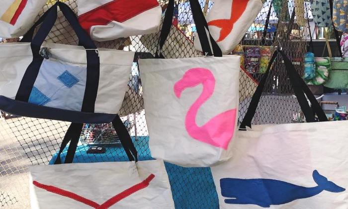 Handmade bags made from boat canvas courtesy of Wet Dog Collars in St. Augustine, FL.