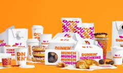 Dunkin' Donuts presents an assortment of donuts, egg sandwiches, and coffees