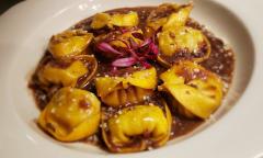 The porcini mushroom tortelloni presentation