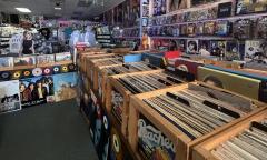 Record crates line the entryway